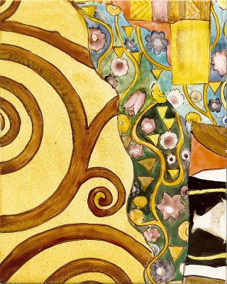 bemalte Wandfliesen 125x80 cm "Klimt: die Umarmung"