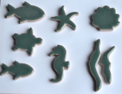 Mosaiksteine Unterwasserwelt, türkisgrün Zufallsmischung 33g ca.6-7St. Mosaiksteine Unterwasserwelt, türkisgrün Zufallsmischung 33g ca.6-7St.