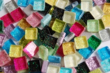 Glas Mosaiksteine bunt mit Glitzer 1x1cm 200g, ca. 230St.