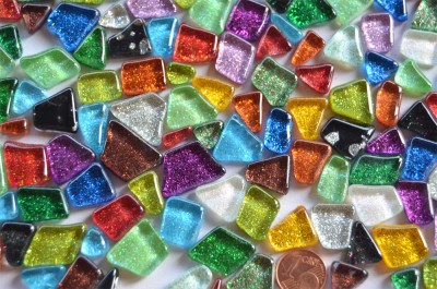 Mosaiksteine (Soft-Glas) Glitter unregelmäßig bunt 200g ca.120St.