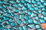 Soft- Glas Mosaiksteine unregelm. Blattstruktur blau 100g ca70St Soft- Glas Mosaiksteine unregelm. Blattstruktur blau 100g ca70St